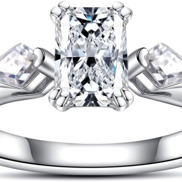1.6cttw Radiant Cut Moissanites 3 stone D Color VVS1 Clarity Engagement Ring - Picture 2 of 6